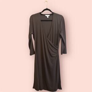 Prize Brown Faux Wrap Midi Dress Large Knee Length